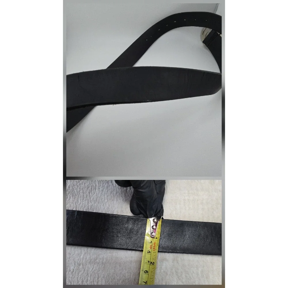 Gucci Interlocking G Belt Black Leather Silver Buckle Mens 44 Inch Large